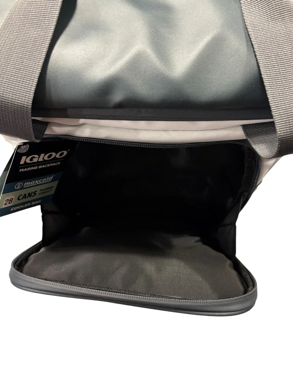 NWT Igloo Marine MaxCold 28 Can Backpack Cooler Soft Insulated White and Grey